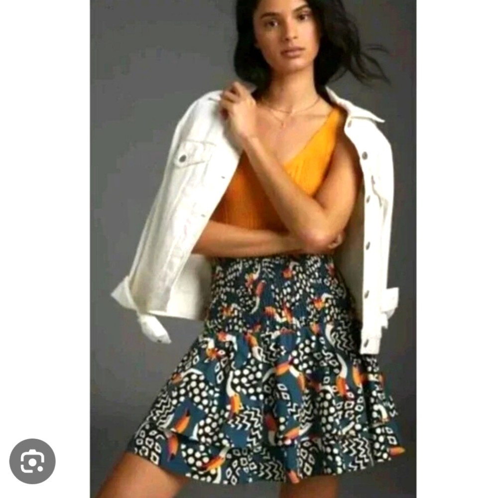 FARM Rio L Estefania Tucan Mini Ruffled Skater Skirt